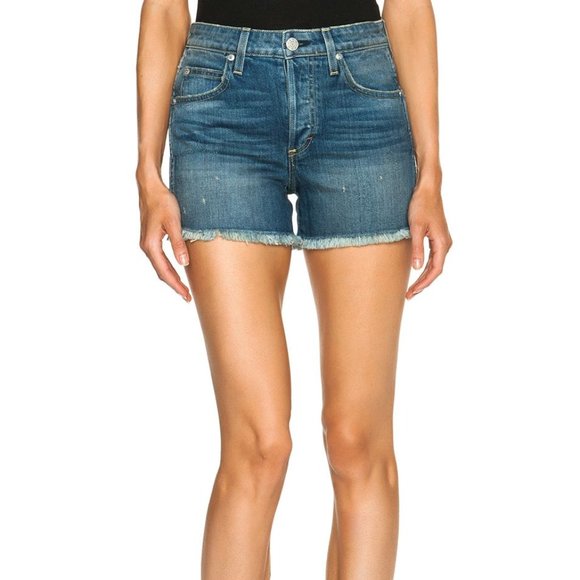 AMO Babe Short Dive Bar Cut Off High Rise Jean Shorts Hidden Button Fly Women 26